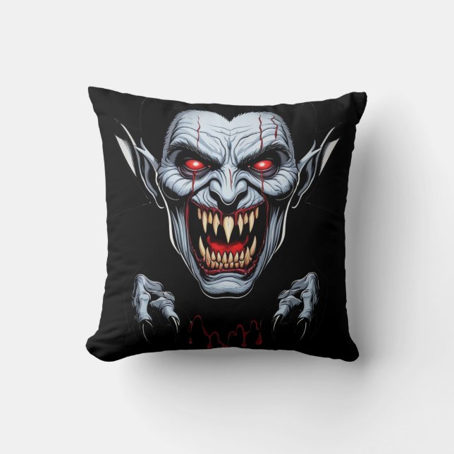 Eerie Vampire Face Throw Pillow (Front)