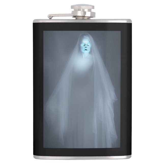 Eerie Victorian Lady Ghost & Quote Hip Flask (Front)