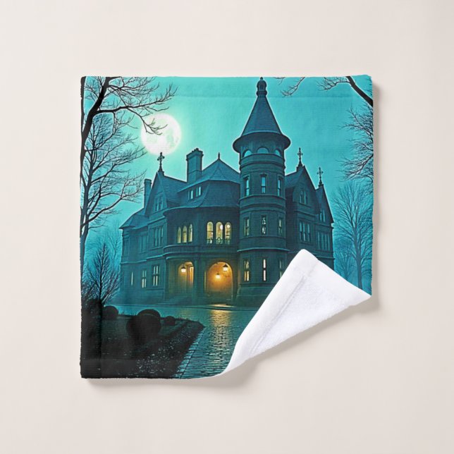Eerie Victorian Mansion Moonlight Bath Towel Set (Wash Cloth)