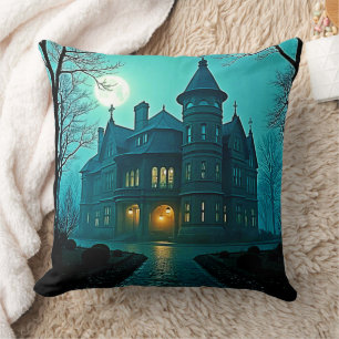 Eerie Victorian Mansion Moonlight Cushion