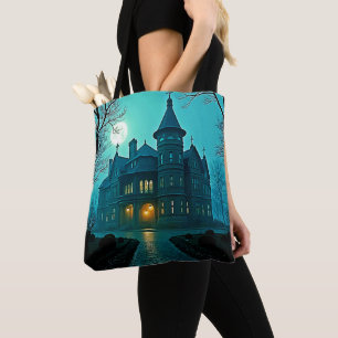 Eerie Victorian Mansion Moonlight Tote Bag