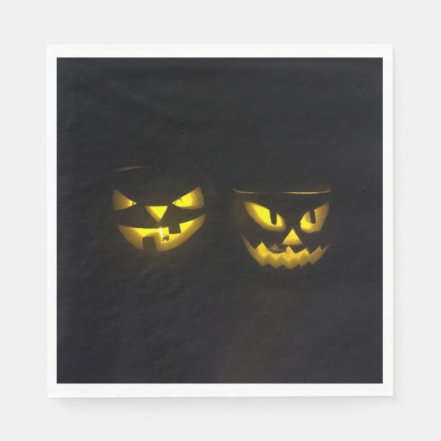 Eerie yellow glow Halloween pumpkin face  Napkin (Front)