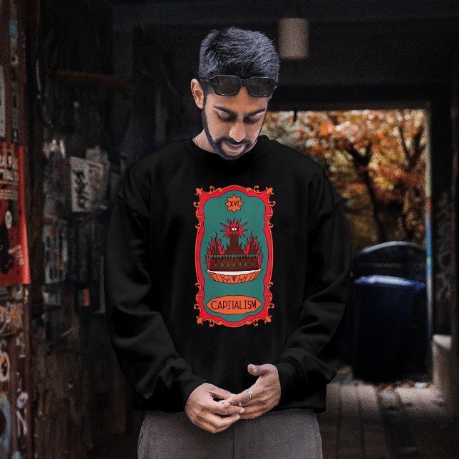 Eff Capitalism Burn It Tarot Card Tower Symbol Sweatshirt (Creator Uploaded)