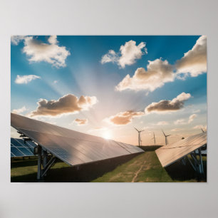 Efficient Solar Panels with Blue Sky Background Poster