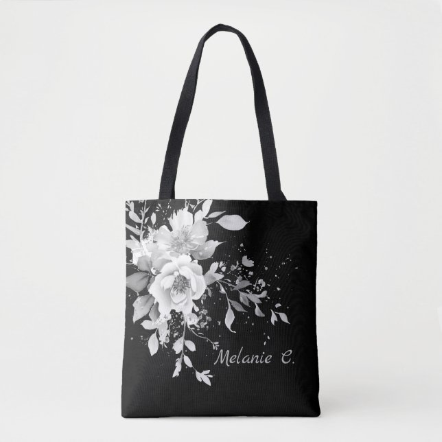 Effortless Elegance Black & White Floral Tote Bag (Front)