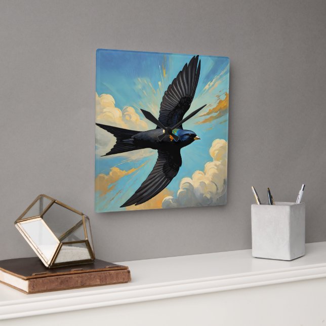 Effortless Wanderer: Colourful Swift Bird Portait  Square Wall Clock (Office)