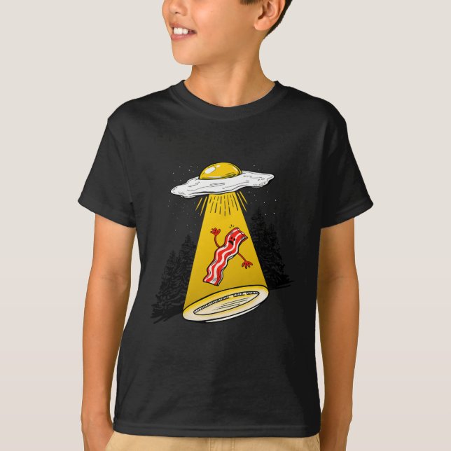 Egg Abducting Bacon Funny Alien Ufo Breakfast Gala T-Shirt (Front)
