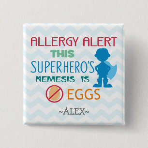 Egg Allergy Alert Superhero Boy Silhouette 15 Cm Square Badge
