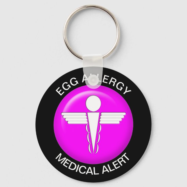 Egg Allergy Medical Alert Pink Key Ring (Front)