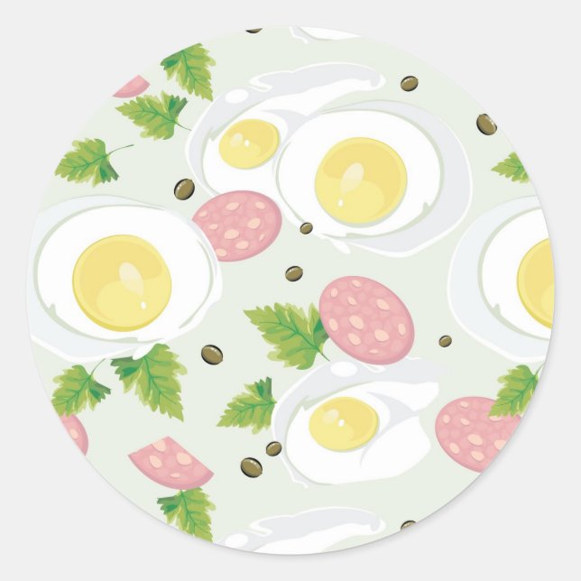 Egg and Sausage Pattern Classic Round Sticker (Front)