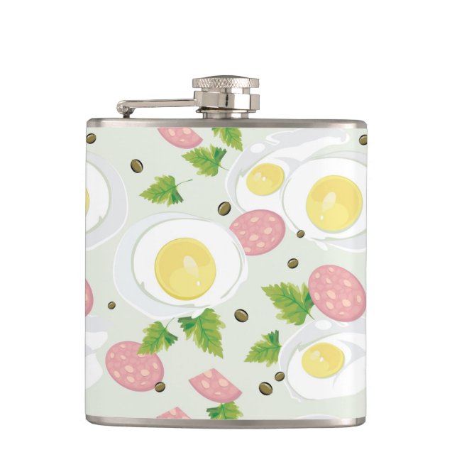 Egg and Sausage Pattern Hip Flask (Front)