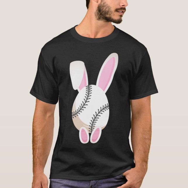 Egg Baseball Rabbit Bunny Ears Funny Easter Day Pl T-Shirt (Front)