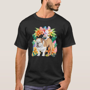 Egg Basket Rabbit Riding English Bulldog Happy Eas T-Shirt