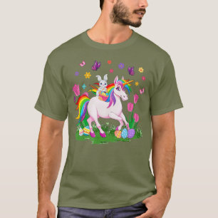 Egg Basket Rabbit Riding Unicorn Happy Easter T-Shirt