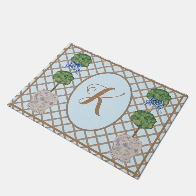 Egg Blue Chinoiserie Ginger Jar Jars Topiary  Doormat (Angled)