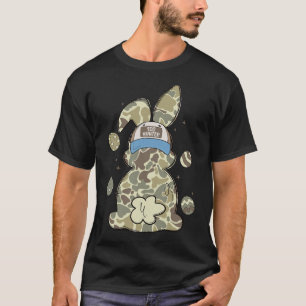 Egg Bunny With Cap Camo Hunting Boys Girls Happy E T-Shirt