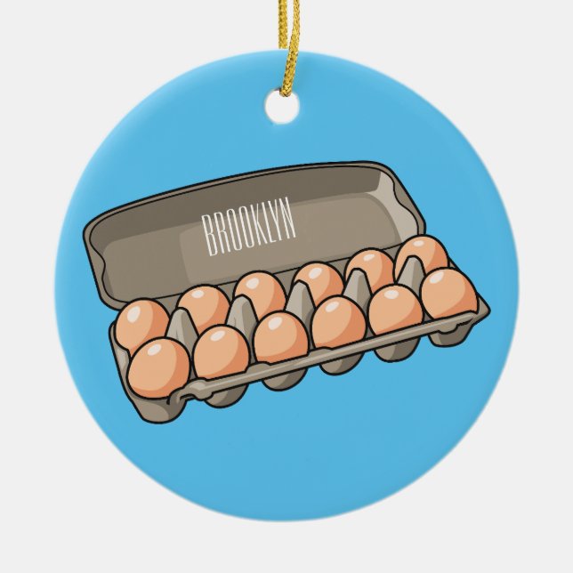 Egg carton cartoon illustration  ceramic ornament (Front)