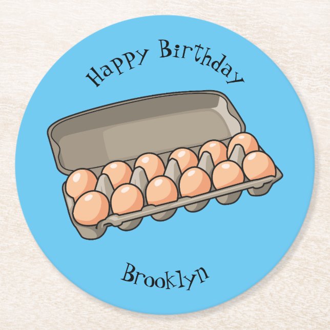 Egg carton cartoon illustration round paper coaster (Front)