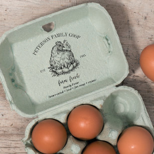Egg Carton   Family Farm Chicken Hen Fresh Organic Rubber Stamp