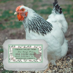 Egg Carton Label Botanical with Hen and Eggs