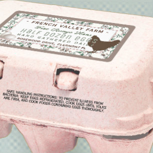 Egg Carton Label Botanical with Hen and Eggs