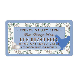 Egg Carton Label Botanical with Hen and Eggs Blue