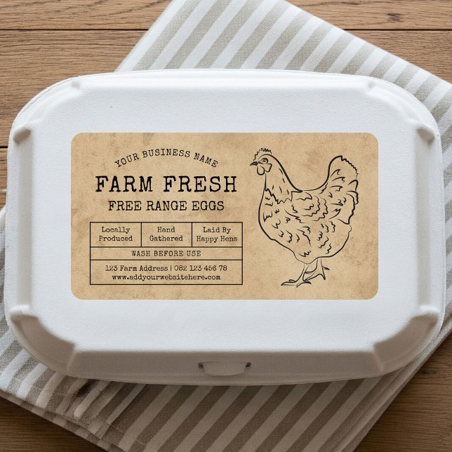 Egg Carton Label Rustic Farm Chicken Illustration (rustic style farm eggs / poultry products round stickers with kraft paper effect backgound)