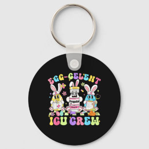 Egg-celent ICU Crew Nurse Retro Groovy Bunny Key Ring