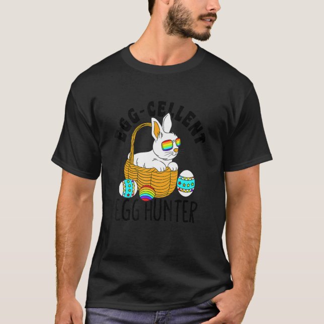 Egg Cellent Egg Hunter Easter Day Bunny Funny T-Shirt (Front)