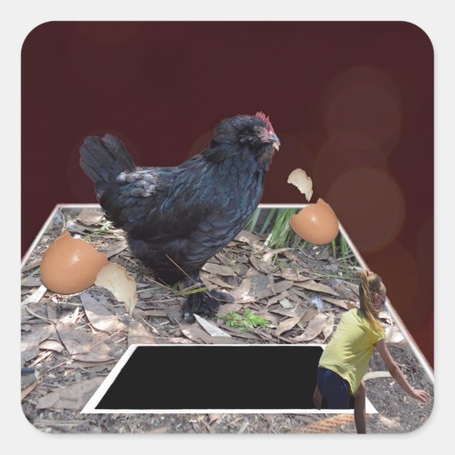 Egg-cellent Feast: Giant Chicken's Pop-Out Design Square Sticker (Front)