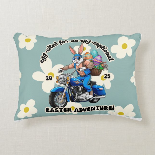 Egg-cited Easter Bunny Biker Pillow – Fun Spring (Front)