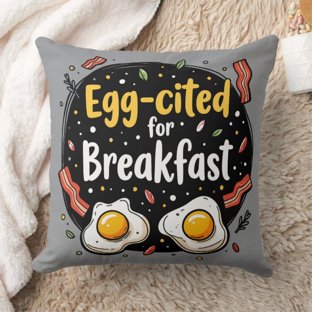 Egg-cited for Breakfast Funny Foodie Pun Design Cushion (Blanket)