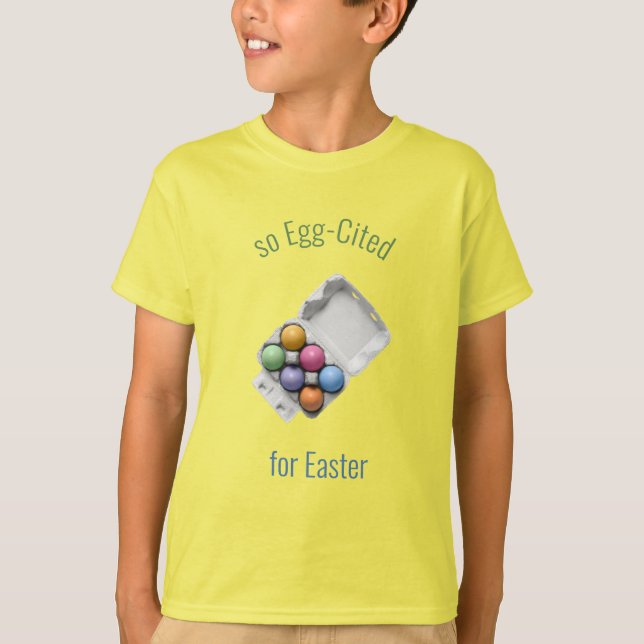 Egg-Cited for Easter Coloured Easter Eggs in Carto T-Shirt (Front)