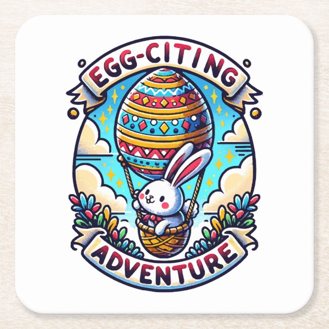 Egg-Citing Adventure Square Paper Coaster (Front)