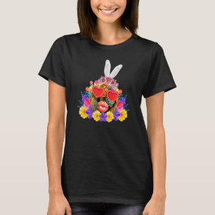Egg Face Rabbit Flowers Head Heart Glasses For Eas T-Shirt