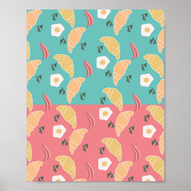 Egg Fried Breakfast Croissant Vintage Pop Art  Poster (Front)