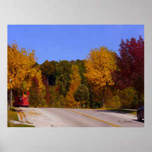 Egg Harbor, WI Fall Season with Trolley Car Poster