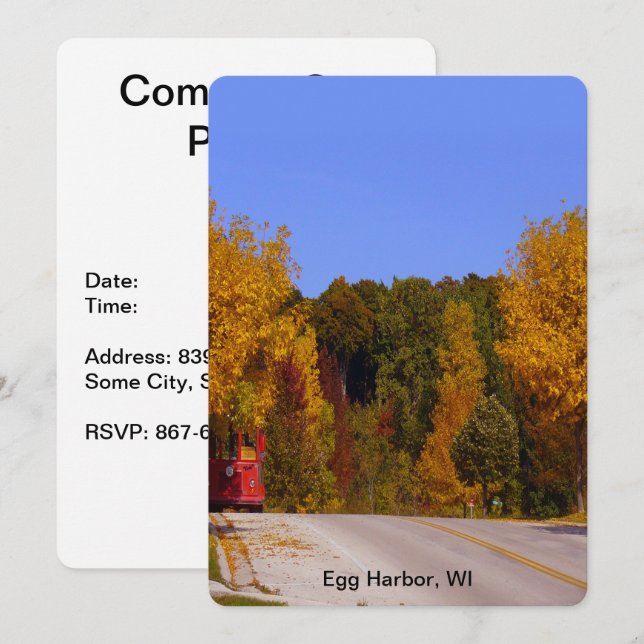 Egg Harbour, WI Fall Season with Trolley Car Invitation (Front/Back)