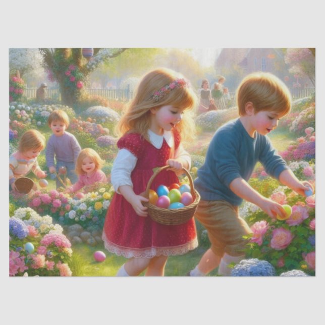  Egg Hunt Children at Easter  Tissue Paper (Front)