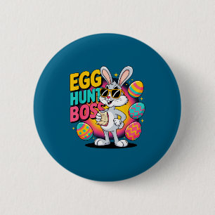 Egg hunt funny bunny retro boss 6 cm round badge