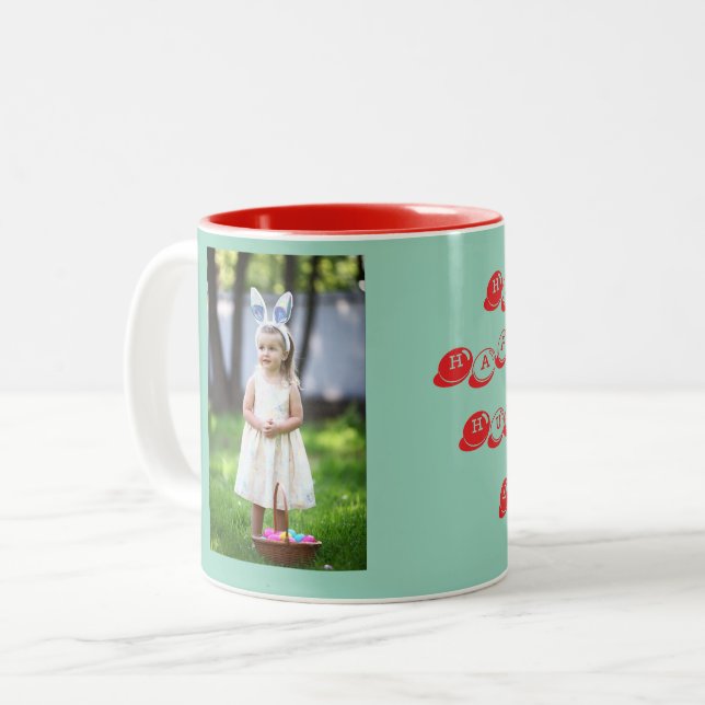  Egg Hunt Girl Photo with Basket and Rabbit Ear Two-Tone Coffee Mug (Front Left)