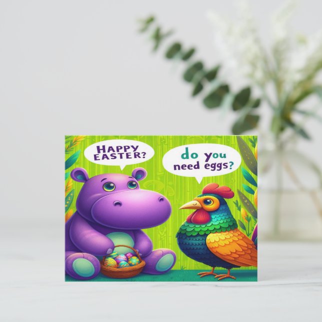 Egg Hunt Help: Hippo's Green Surprise Holiday Postcard (Standing Front)