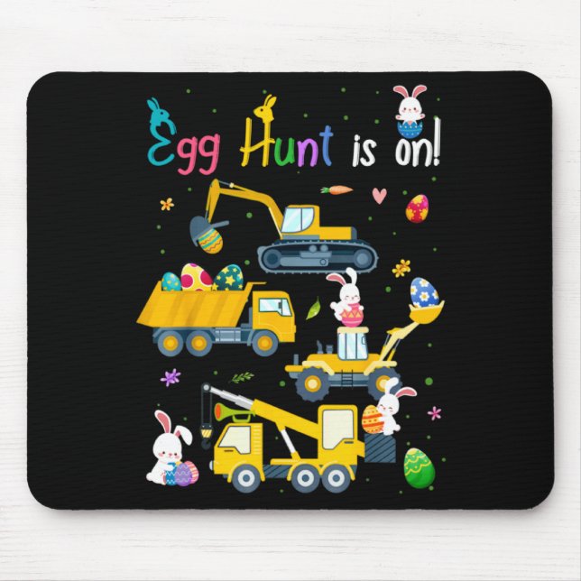 Egg Hunt Is On Construction Trucks Easter Bunny Bo Mouse Pad (Front)