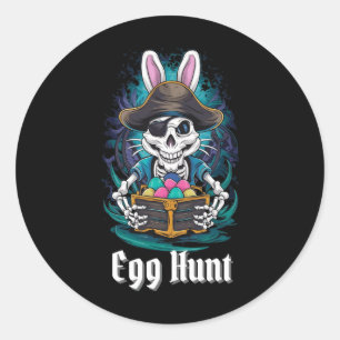 Egg Hunt Skeleton Bunny Pirate Rabbit Boys Easter Classic Round Sticker
