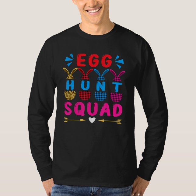 Egg Hunt Squad Leopard Buffalo Plaid Red Happy Eas T-Shirt (Front)