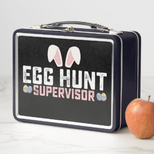 Egg Hunt Supervisor Funny Easter Bunny Rabbit Metal Lunch Box