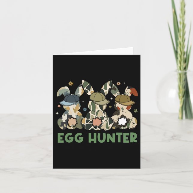 Egg Hunter Bunny With Byckward Cap Hunting Easter  Card (Front)