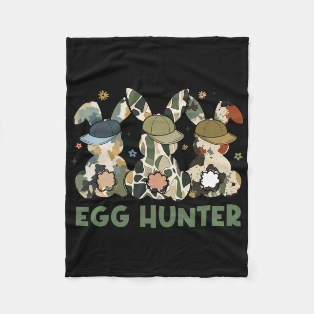 Egg Hunter Bunny With Byckward Cap Hunting Easter  Fleece Blanket (Front)