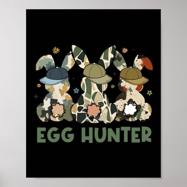 Egg Hunter Bunny With Byckward Cap Hunting Easter  Poster (Front)
