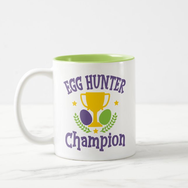 Egg Hunter Champion Modern Easter Holiday Two-Tone Coffee Mug (Left)